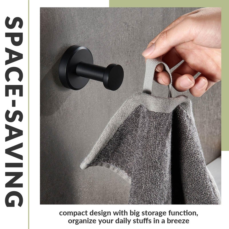 APLusee Matte Black Robe Towel Hook, 304 Stainless Steel Round Coat Hook for Home Storage, Wall Mount - Image 3